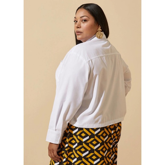 NWT Ashley Stewart White Cropped Cotton Blend Career Shirt Plus Size: 14/16 (1X) - Picture 2 of 4